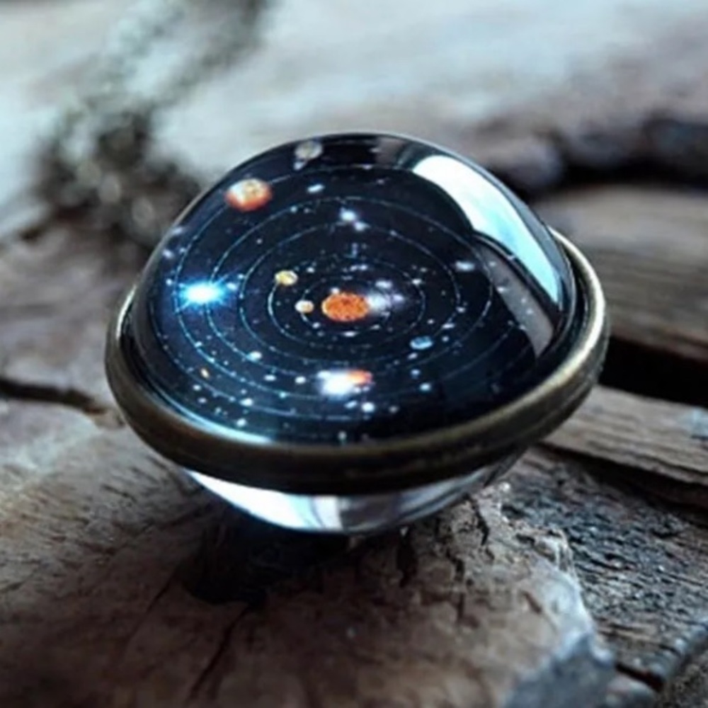 NWT 16mm Galaxy System Double Sided Glass Dome Planet Pendant Necklace